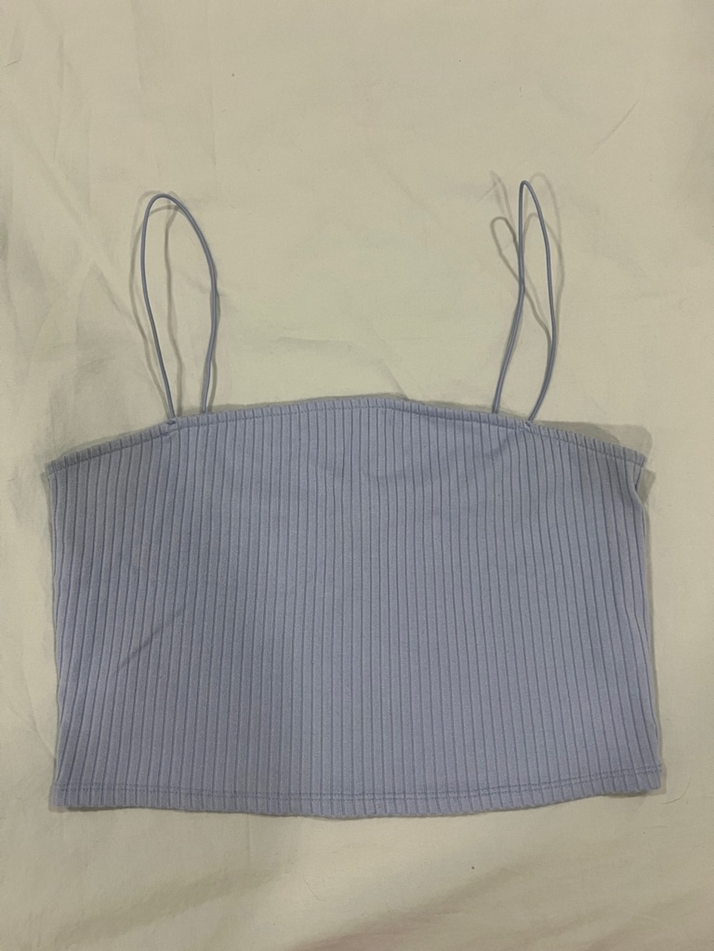Light Blue Ribbed Spaghetti Strap Crop Top